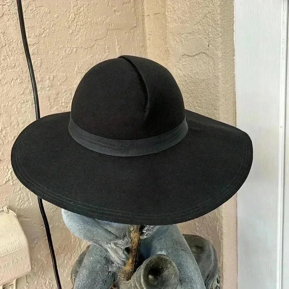 Black Wool Hat Doeskin Felt 100% Wool Made in USA - Picture 3 of 11